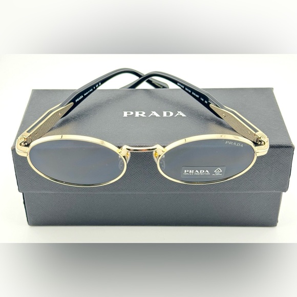 Prada Logo Sunglasses SPR65Z Pale Gold Acetate Frame With Gray oval Lens UNISEX! - Picture 14 of 15